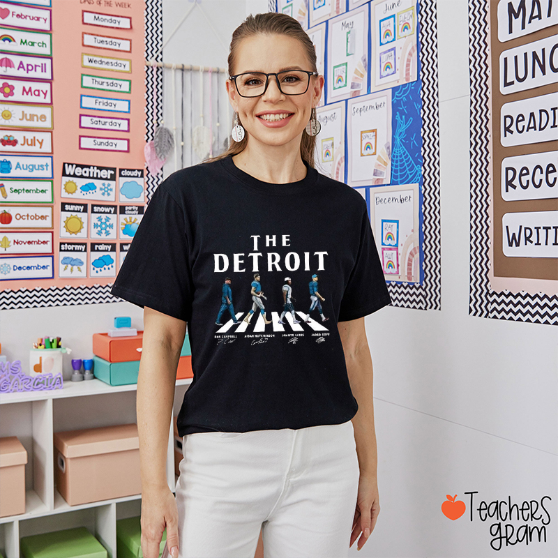 The Detroit Walking Road Signatures Football Teacher T-Shirt