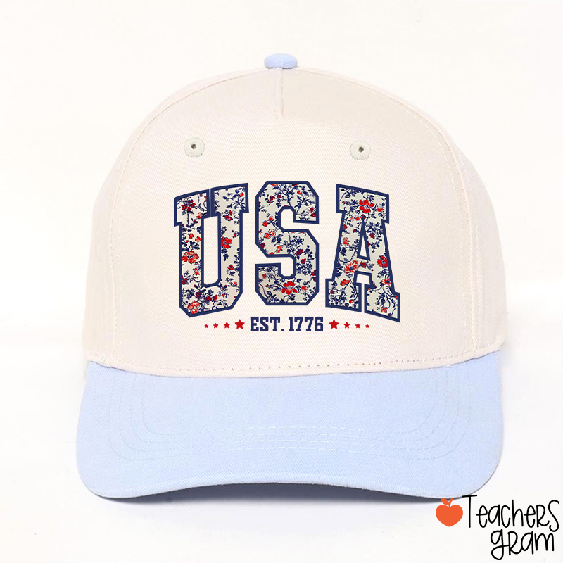 Retro Floral USA Teacher Baseball Cap