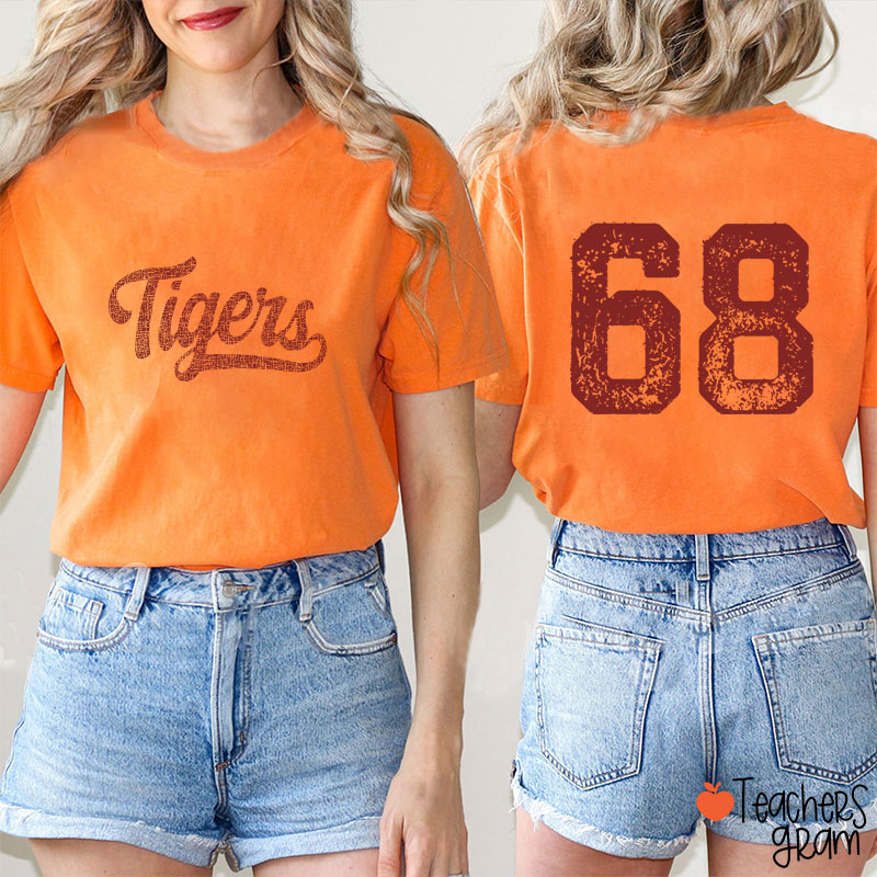 Personalized Mascot Comfort Colors Distressed Teacher Two Sided T-Shirt