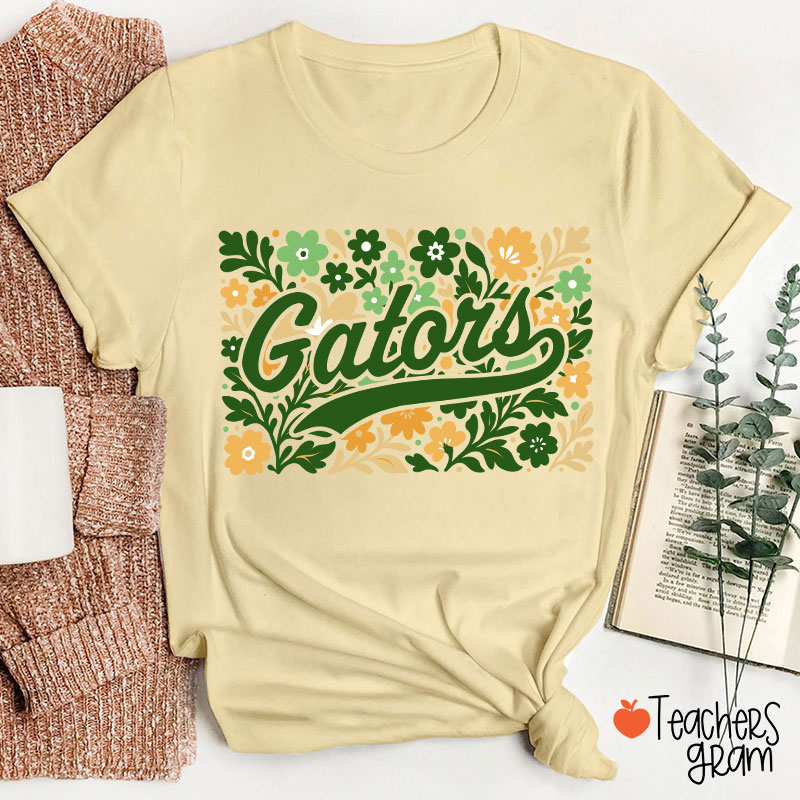 Personalized Mascot Flowers School Spirit Teacher T-Shirt