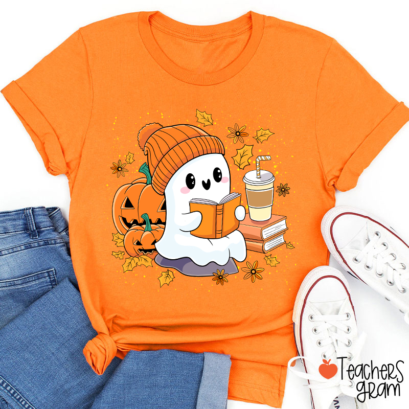 Reading Ghost Pumpkin Halloween Teacher T-Shirt