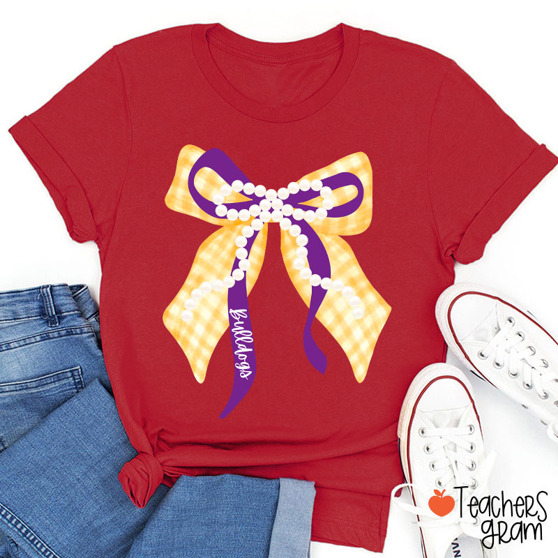 Personalized Mascot Pearl Bow Teacher T-Shirt