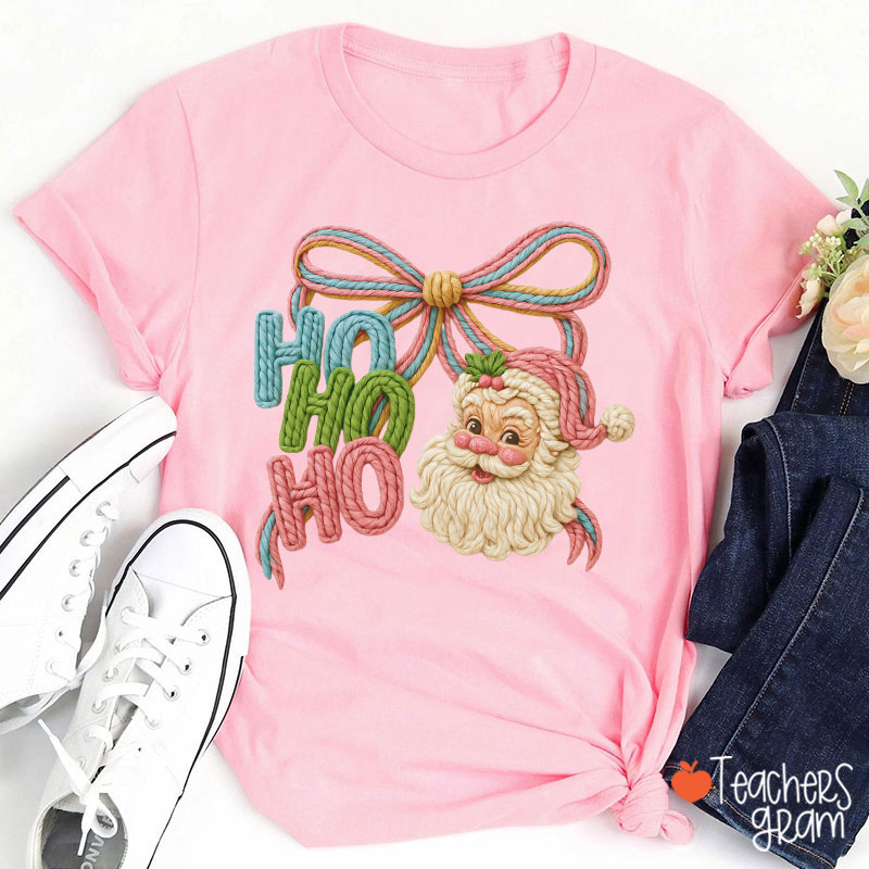 Faux Yarn Ho Ho Ho Merry Christmas Teacher T-shirt