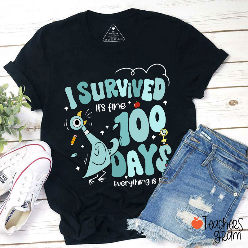 Pigeon I Survived 100 Days Teacher T-Shirt