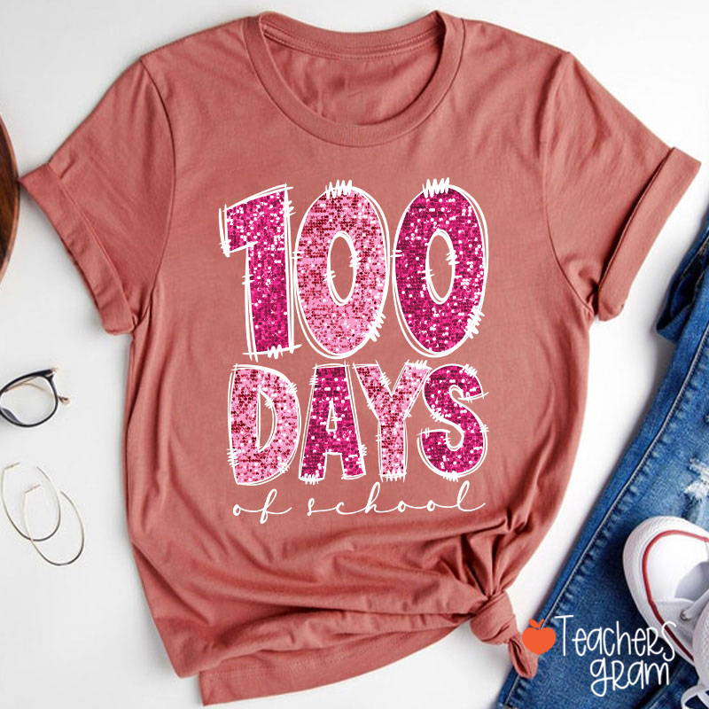 Glitter 100 Days Of School Teacher T-Shirt