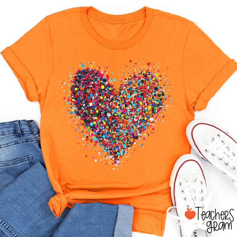 Confetti Heart Valentines Day Teacher T-Shirt