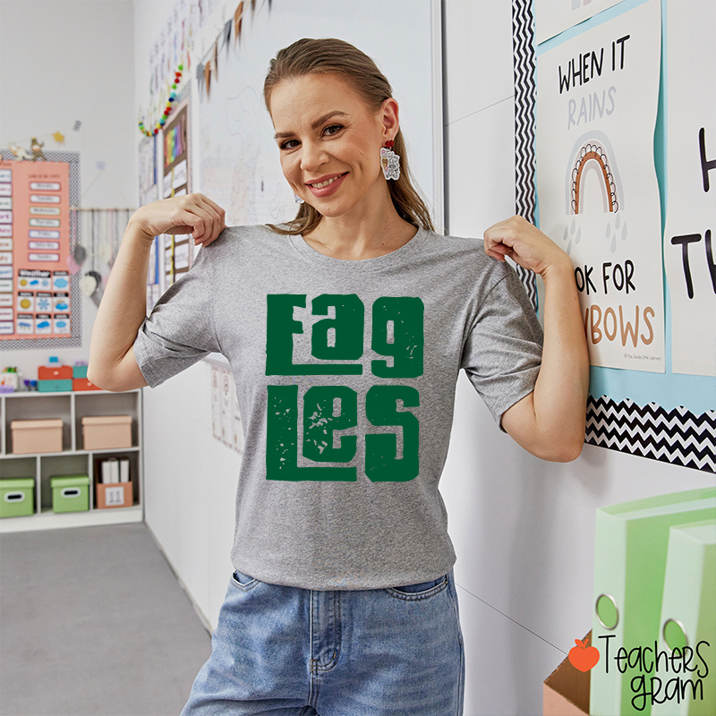 Personalized Distressed Bold Mascot Text Teacher T‑Shirt