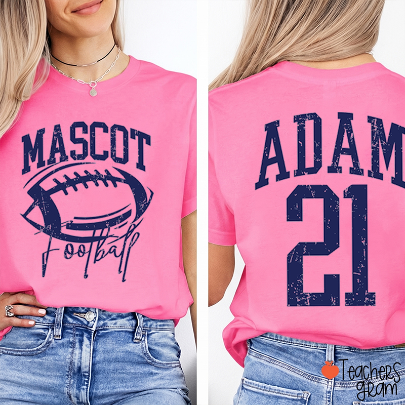 Personalized Mascot Name Number Retro Team Sport Teacher Two Sided T‑Shirt