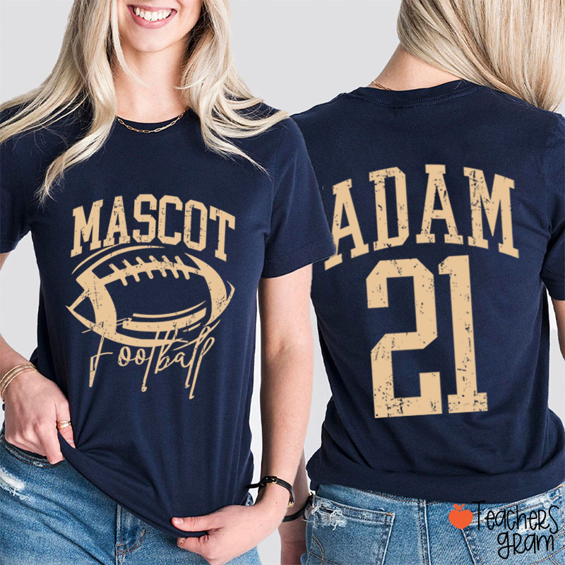 Personalized Mascot Name Number Retro Team Sport Teacher Two Sided T‑Shirt