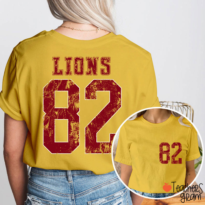 Personalized Mascot Number Faded Texture Sport Graphic Teacher Two Sided T‑Shirt