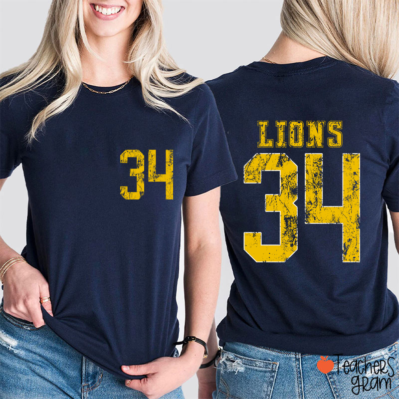 Personalized Mascot Number Faded Texture Sport Graphic Teacher Two Sided T‑Shirt