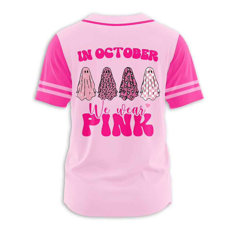 Personalized Name In October We Wear Pink Teacher Baseball Jersey