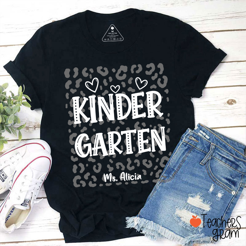 Personalized Name And Grade Leopard Heart Teacher T-Shirt