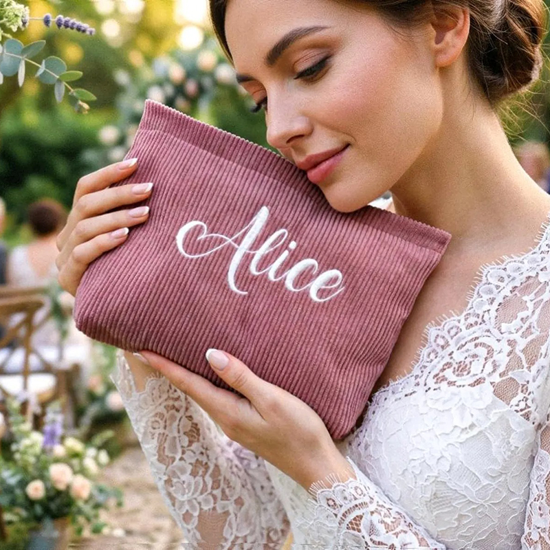 Personalized Name Embroidered Corduroy Preppy Teacher Makeup Bag