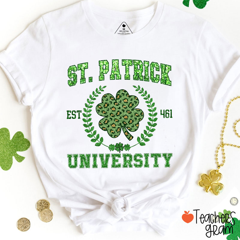 Faux Glitter St Patrcik University Teacher T-Shirt