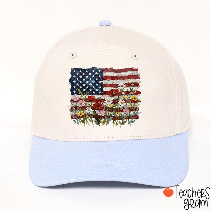 American Flag Floral Teacher Baseball Cap