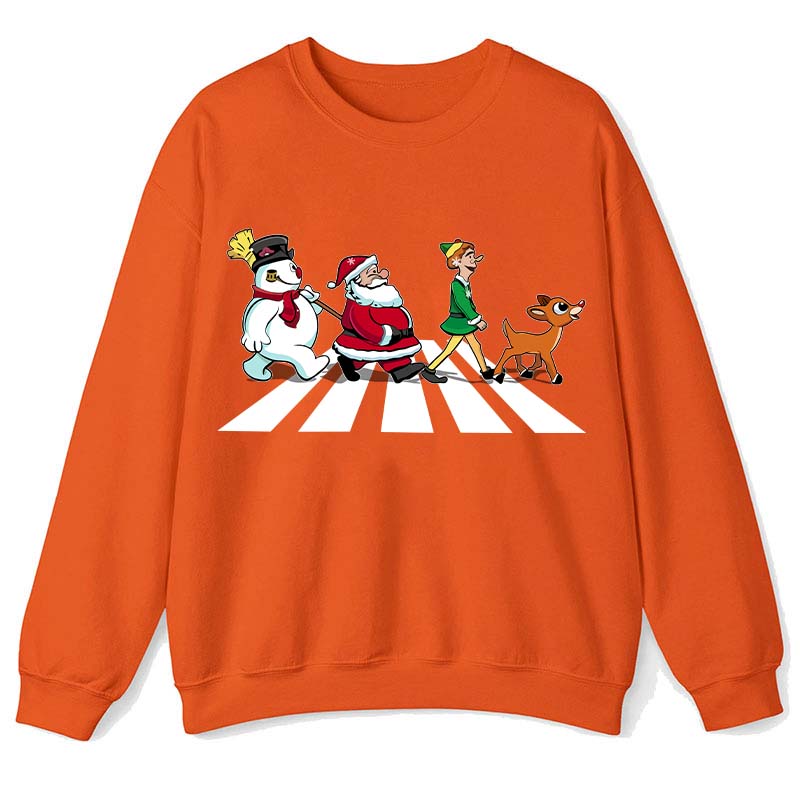 Santa Claus And His Friends Crossing The Road Teacher Sweatshirt