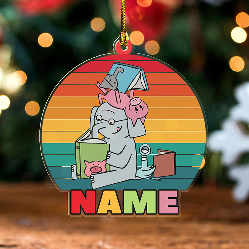 Personalized Name Piggie And Friends Teacher Ceramic Christmas Ornament