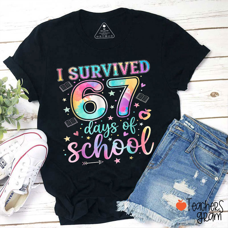 Neon I Survived 67 Days Of School Teacher T-Shirt