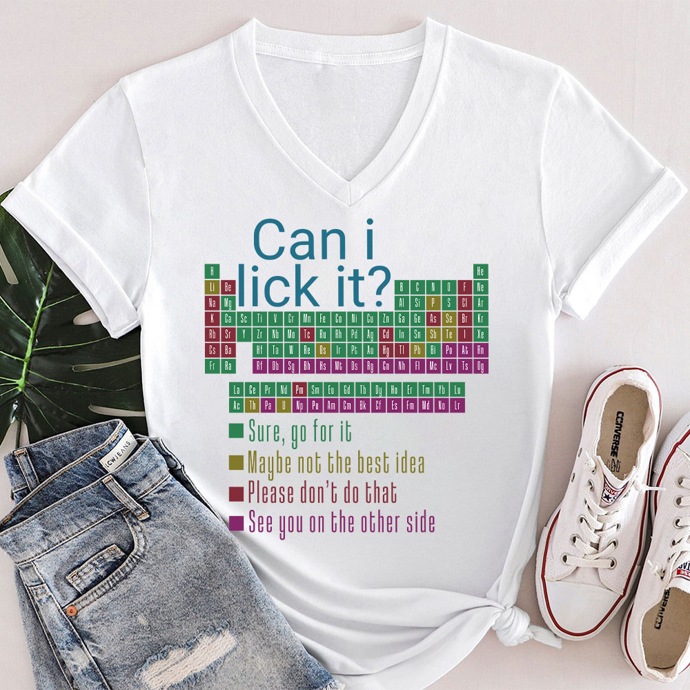 Can I Lick It Funny Science Teacher Female V-Neck T-Shirt