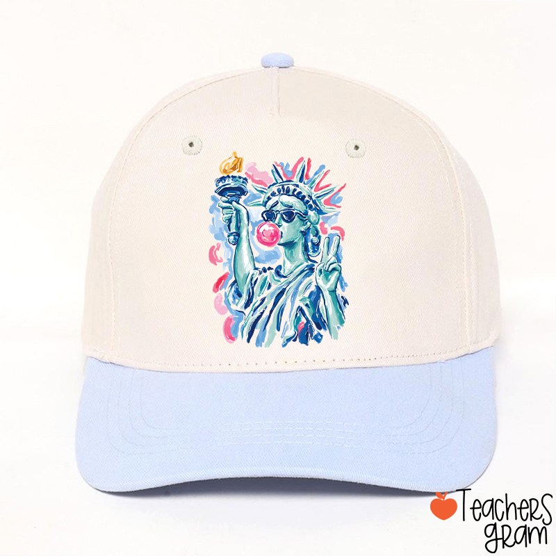 Preppy Statue Of Liberty Blowing Bubble Teacher Baseball Cap