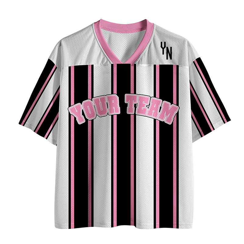 Personalized Team Name Pink Stripes Teacher Mesh Jersey