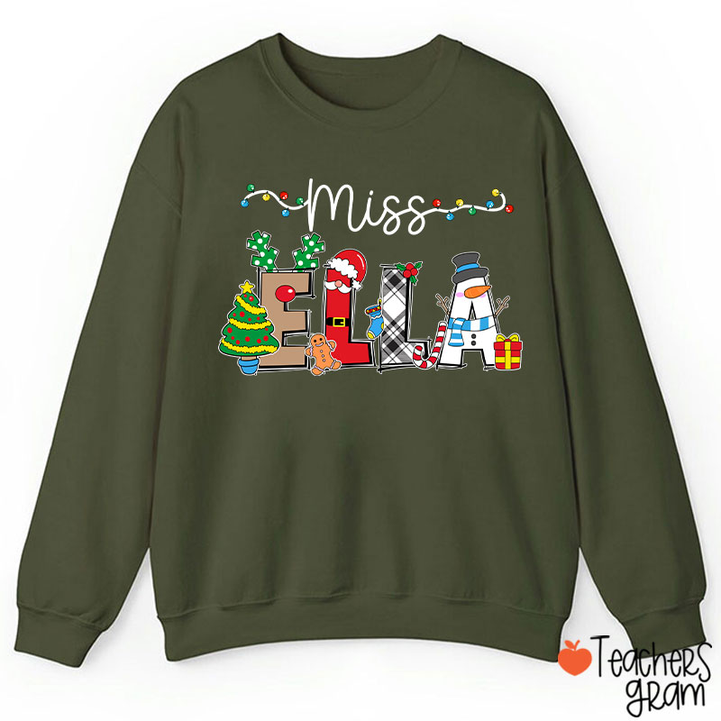Personalized Name Cute Christmas Elements Teacher Sweatshirt