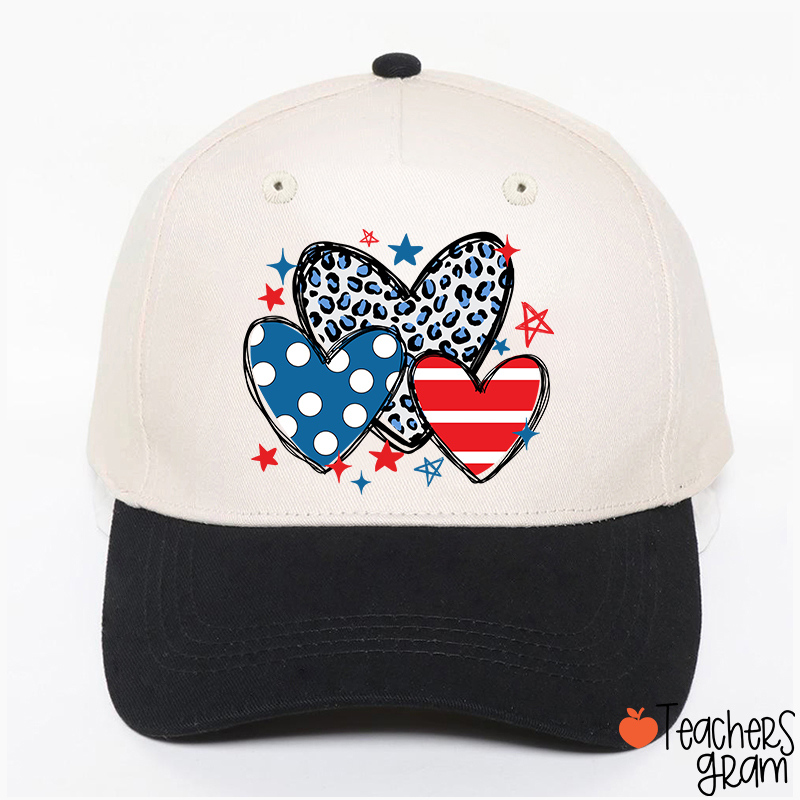 American Hearts Leopard Print Teacher Baseball Cap