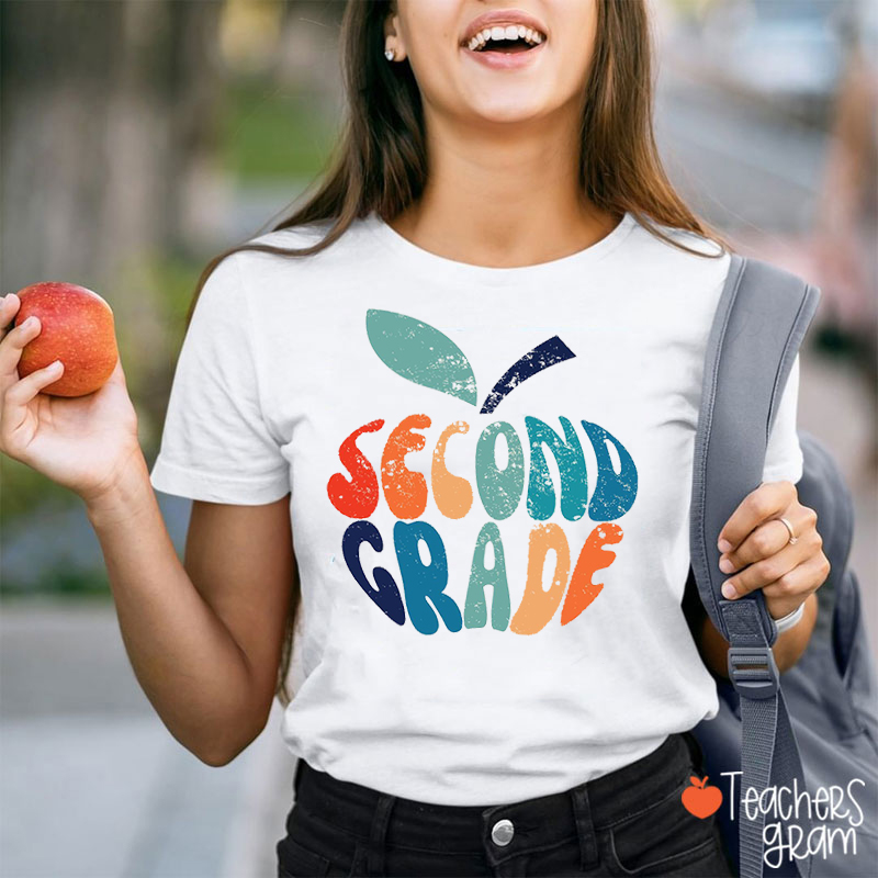 Personalized Grade Distressed Apple Teacher T-Shirt