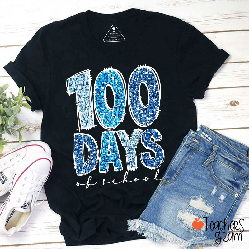 Faux Glitter 100 Days Of School Teacher T-Shirt