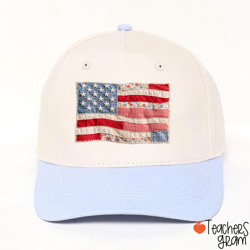 Faux Patchwork American Flag Teacher Baseball Cap