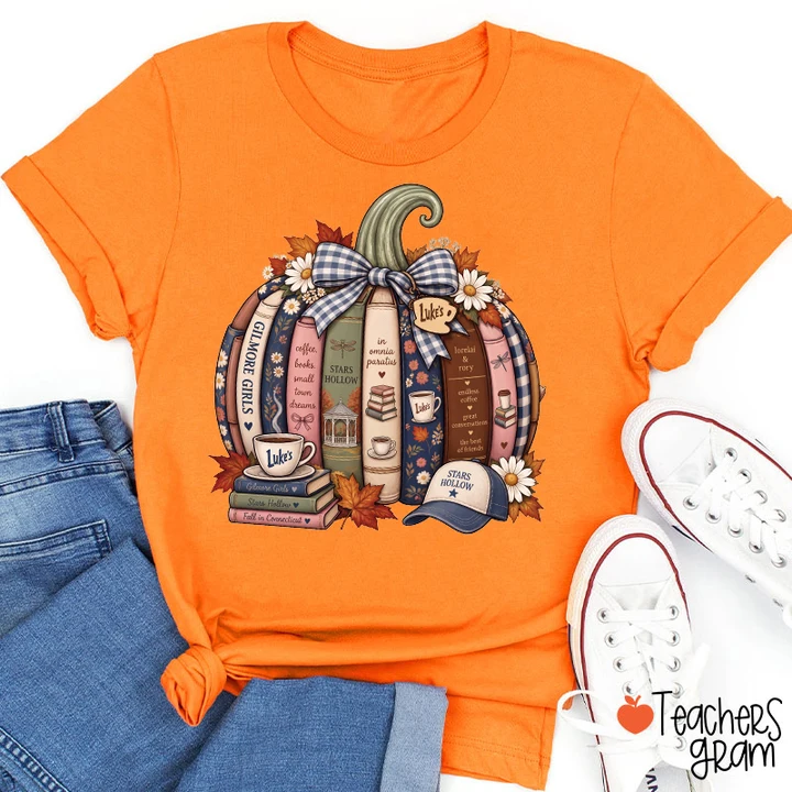 Fall Bookish Pumpkin Art Teacher T-Shirt