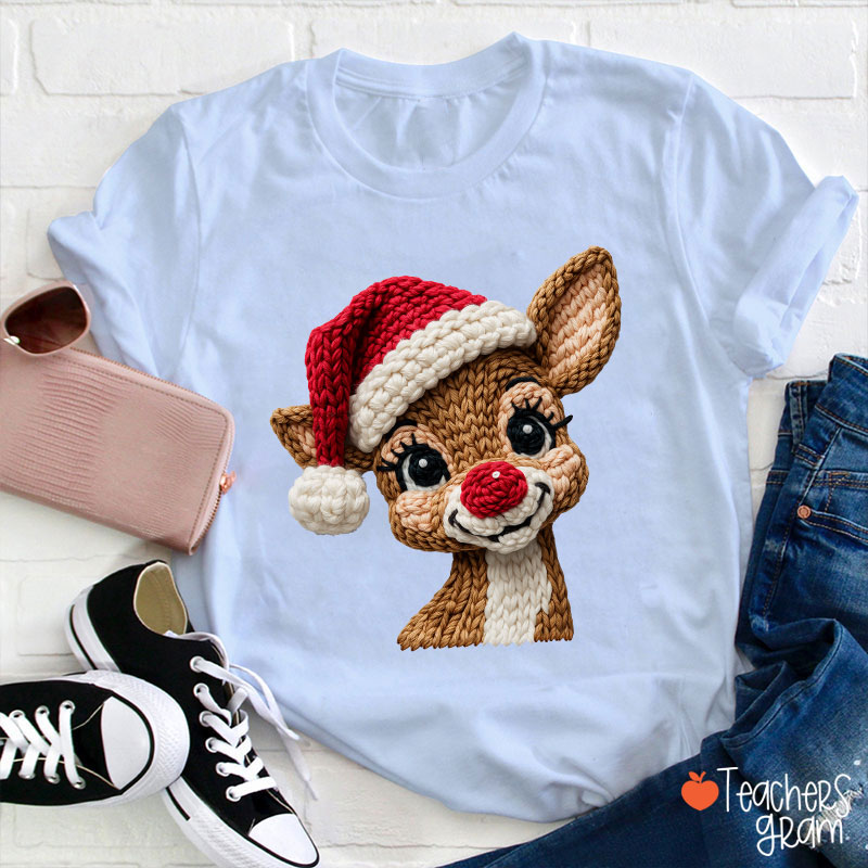 Faux Yarn Christmas Reindeer Teacher T-shirt