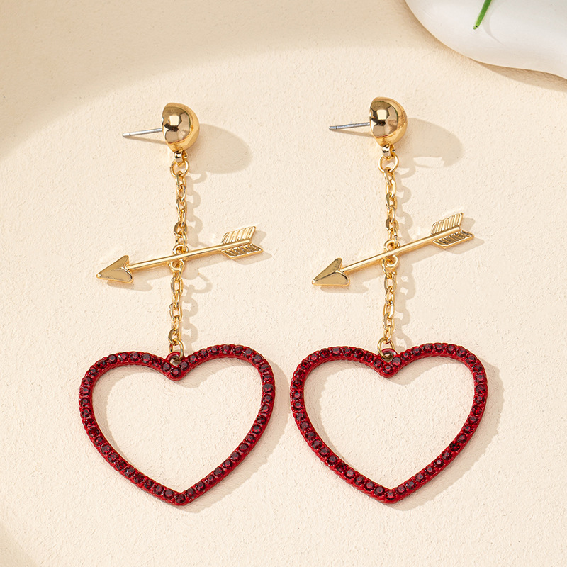 Cupid's Arrow Red Heart Teacher Metal Earrings