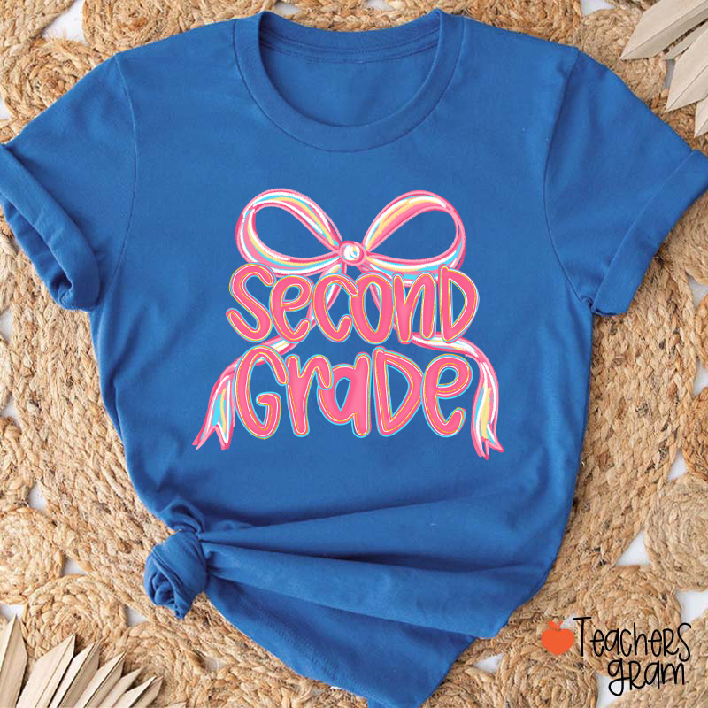 Personalized Grade Pink Bow Teacher T-Shirt