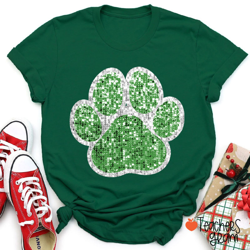 Personalized Paw Glitter School Spirit Teacher T-Shirt
