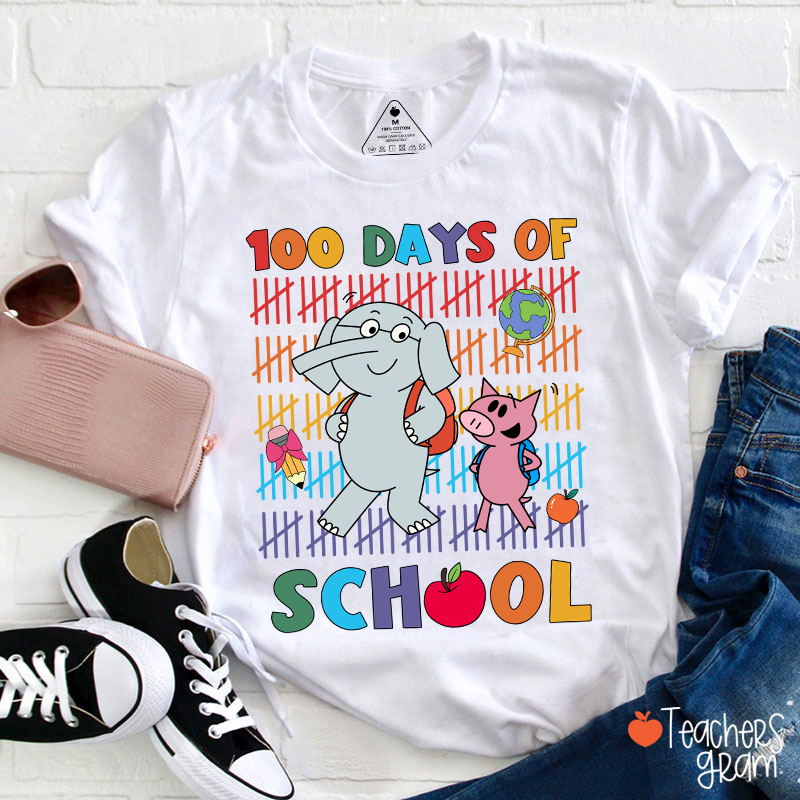 100 Days Of School Elephant Teacher T-Shirt