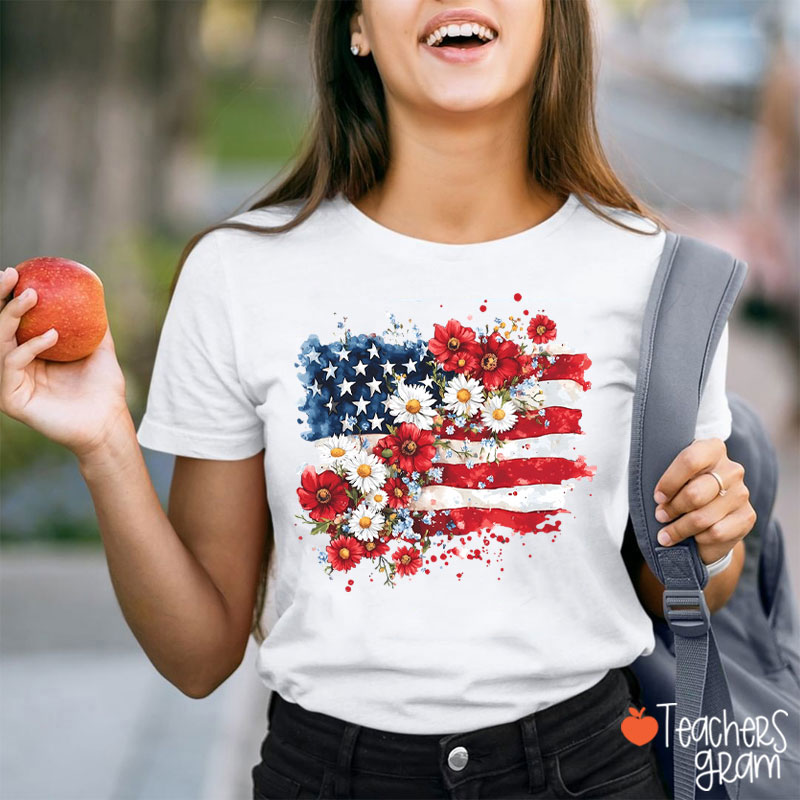 Flower National Flag Teacher T-Shirt