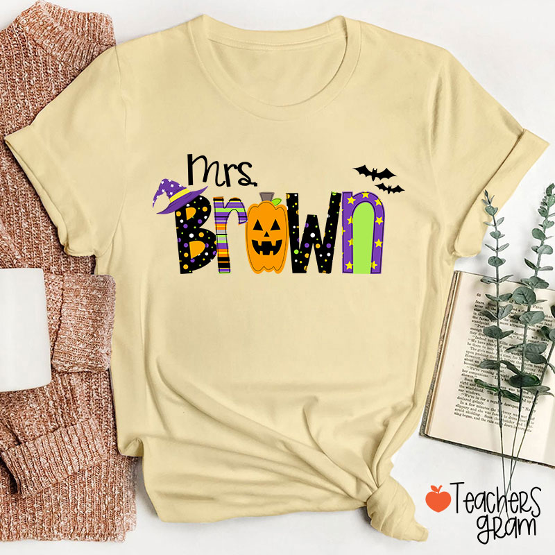 Personalized Name Pumpkin Halloween Teacher T-Shirt