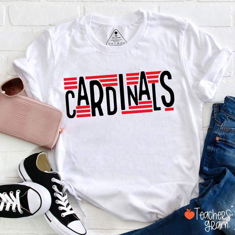 Personalized Mascot Staggered Lines School Spirit Teacher T-Shirt