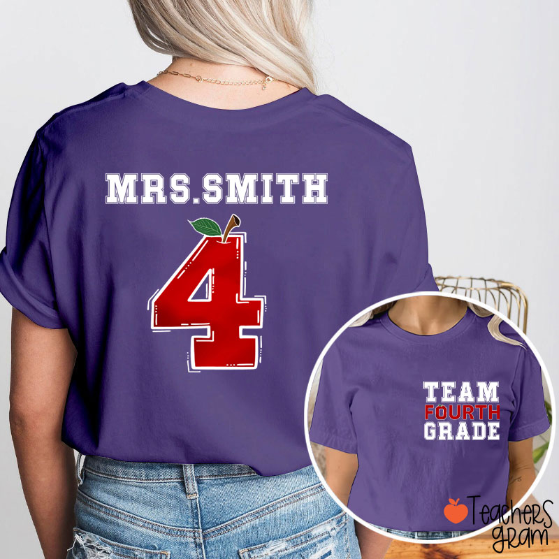 Personalized Team Grade Apple Teacher Two Sided T-Shirt