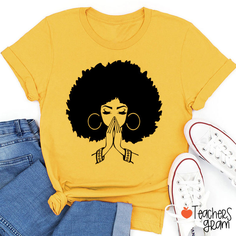 Afro American Praying Teacher T-Shirt