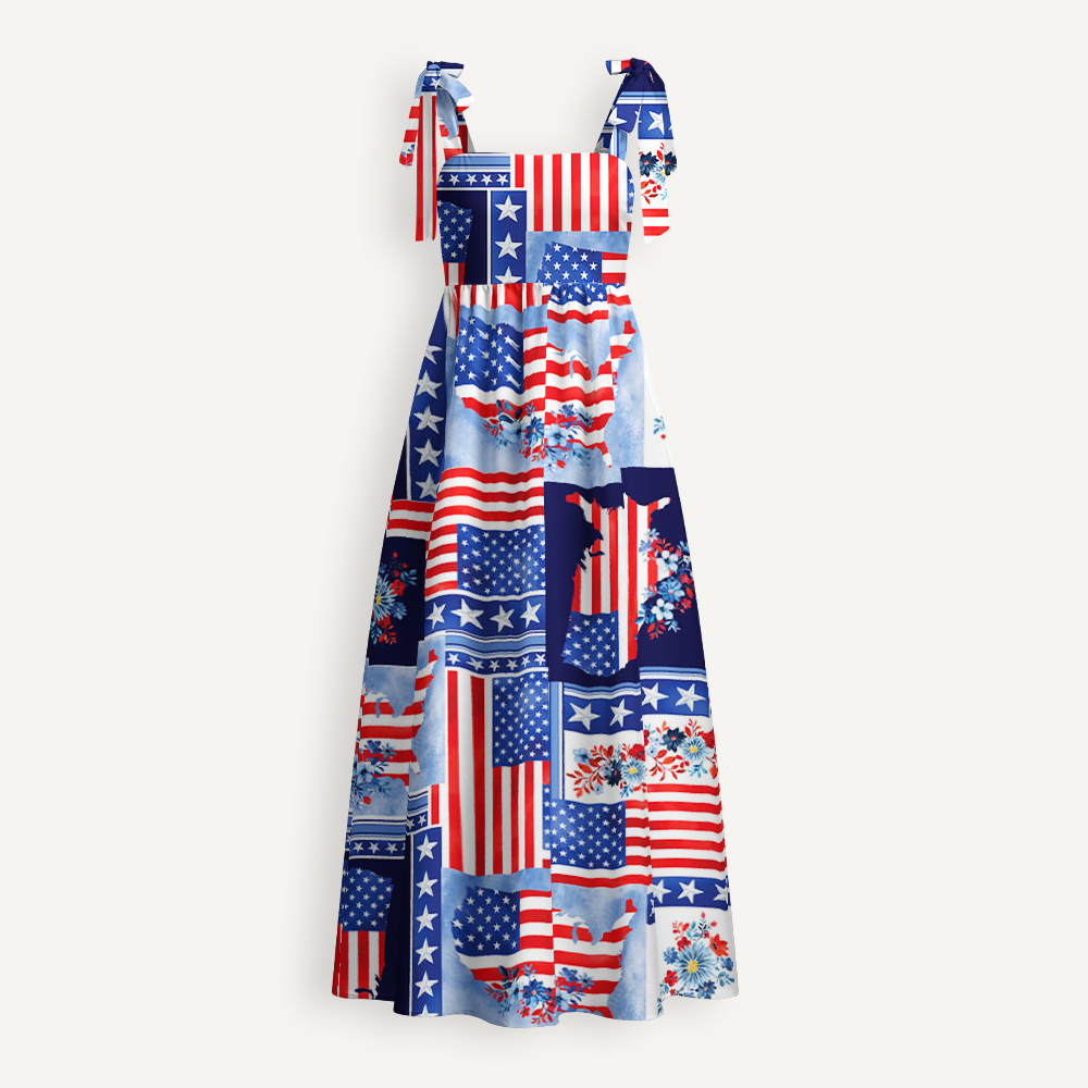 America Flag Teacher Tie Shoulder Dress