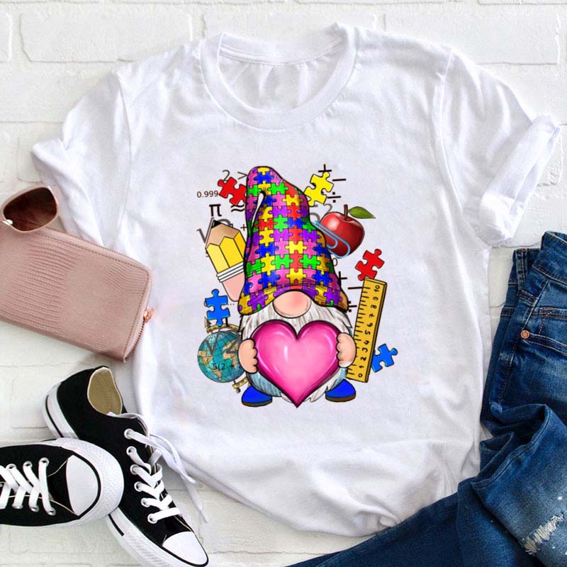 Autism Gnomes Autism Heart Teacher T-Shirt