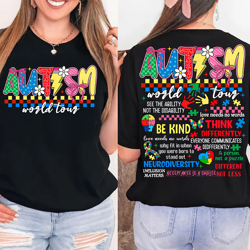 Autism World Tour Teacher Two Sided T-Shirt