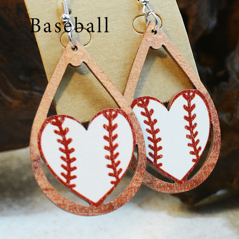 Ball Heart Wooden Earrings