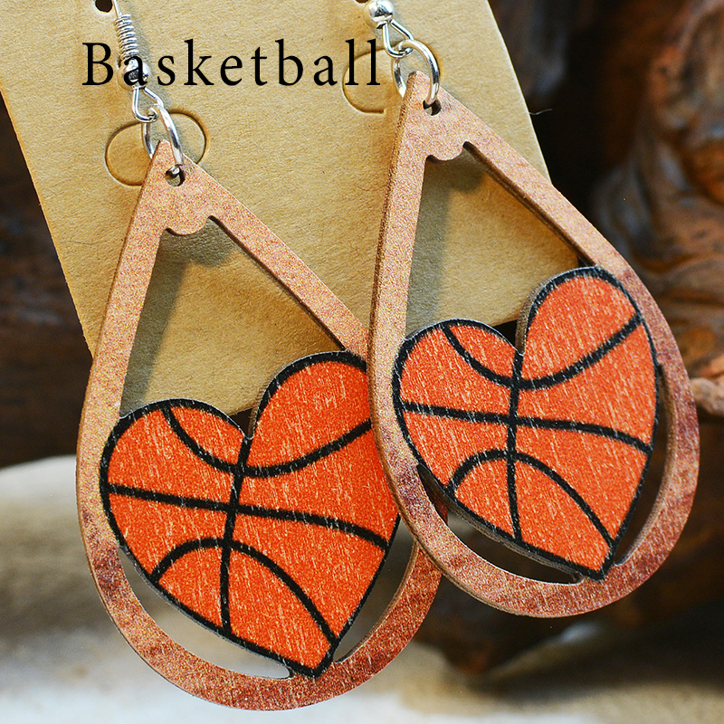 Ball Heart Wooden Earrings