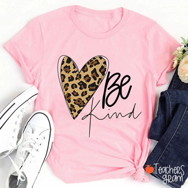 Be Kind Leopard Heart Teacher T-Shirt