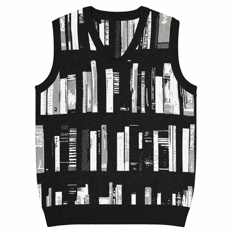 Black And White Bookshelf Teacher Ugly Christmas Vest