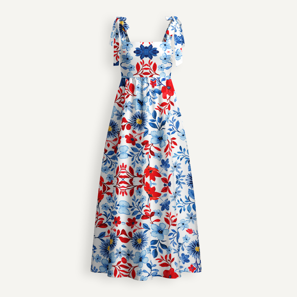 Boho Floral Patriotic Teacher Tie Shoulder Dress
